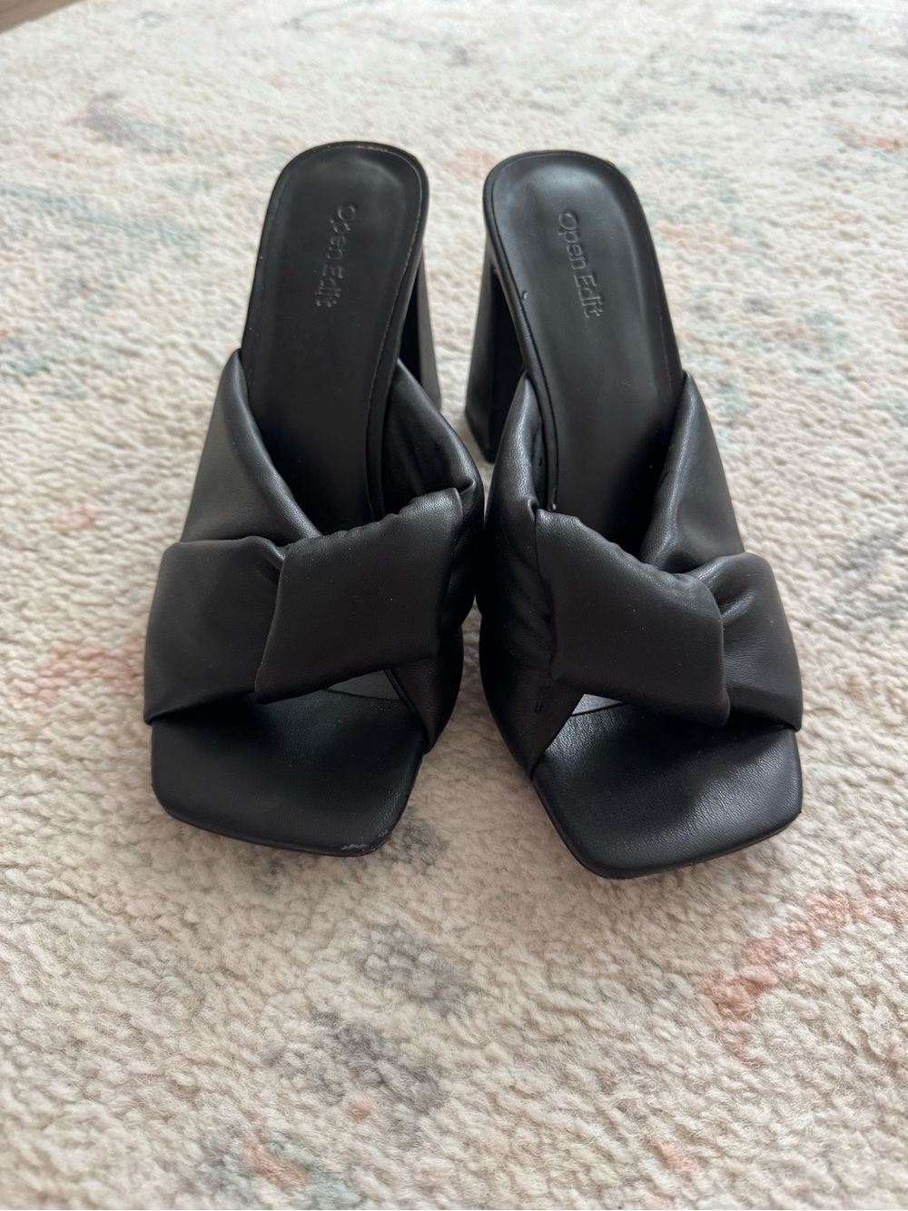 Black faux leather sandals